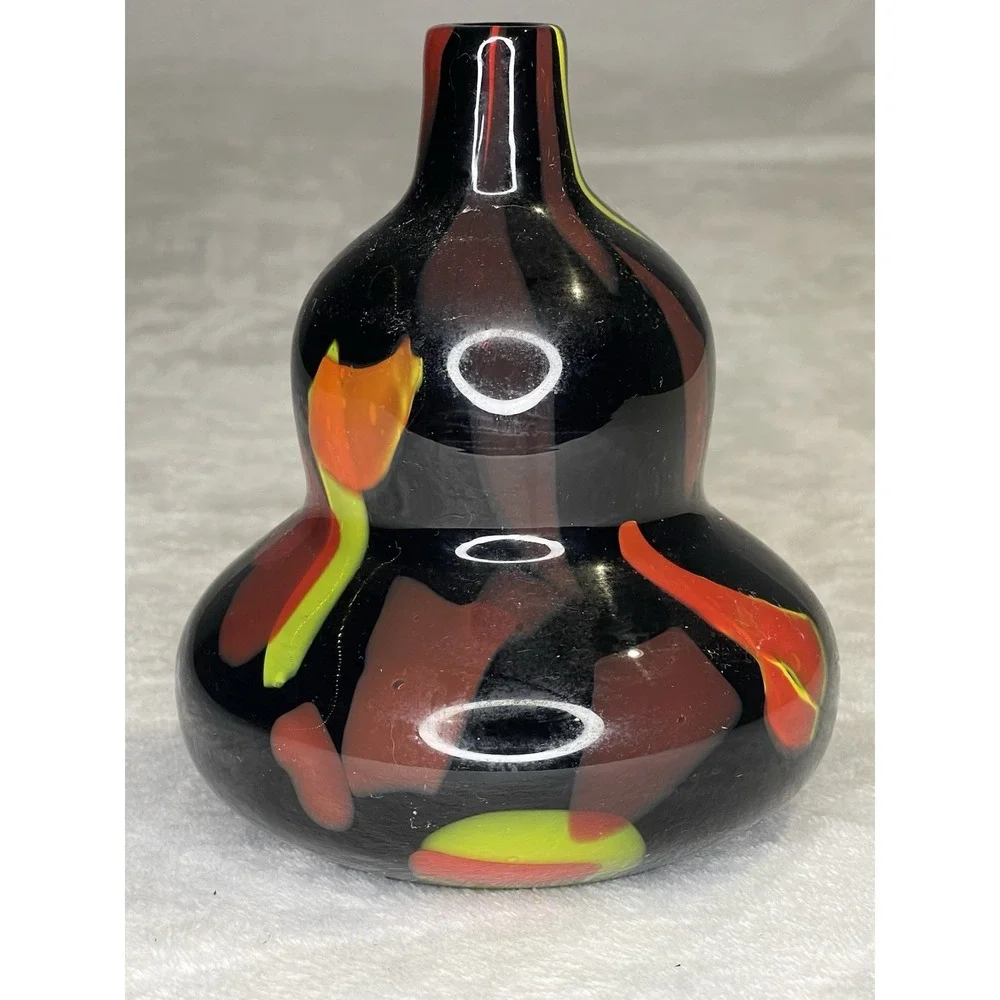 Vintage Murano Style Tutti Frutti Art Glass Vase Double Gourd Shape Hand Blown